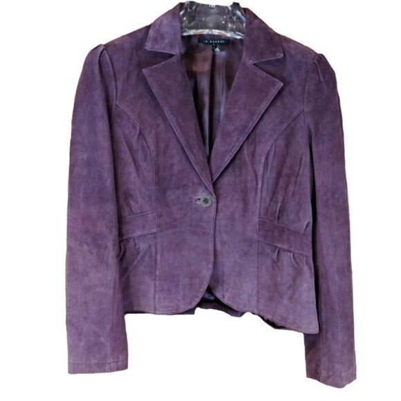 In Suede Aubergine Leather Jacket Womens 1 Button Cropped New with Tags LG - Picture 1 of 8
